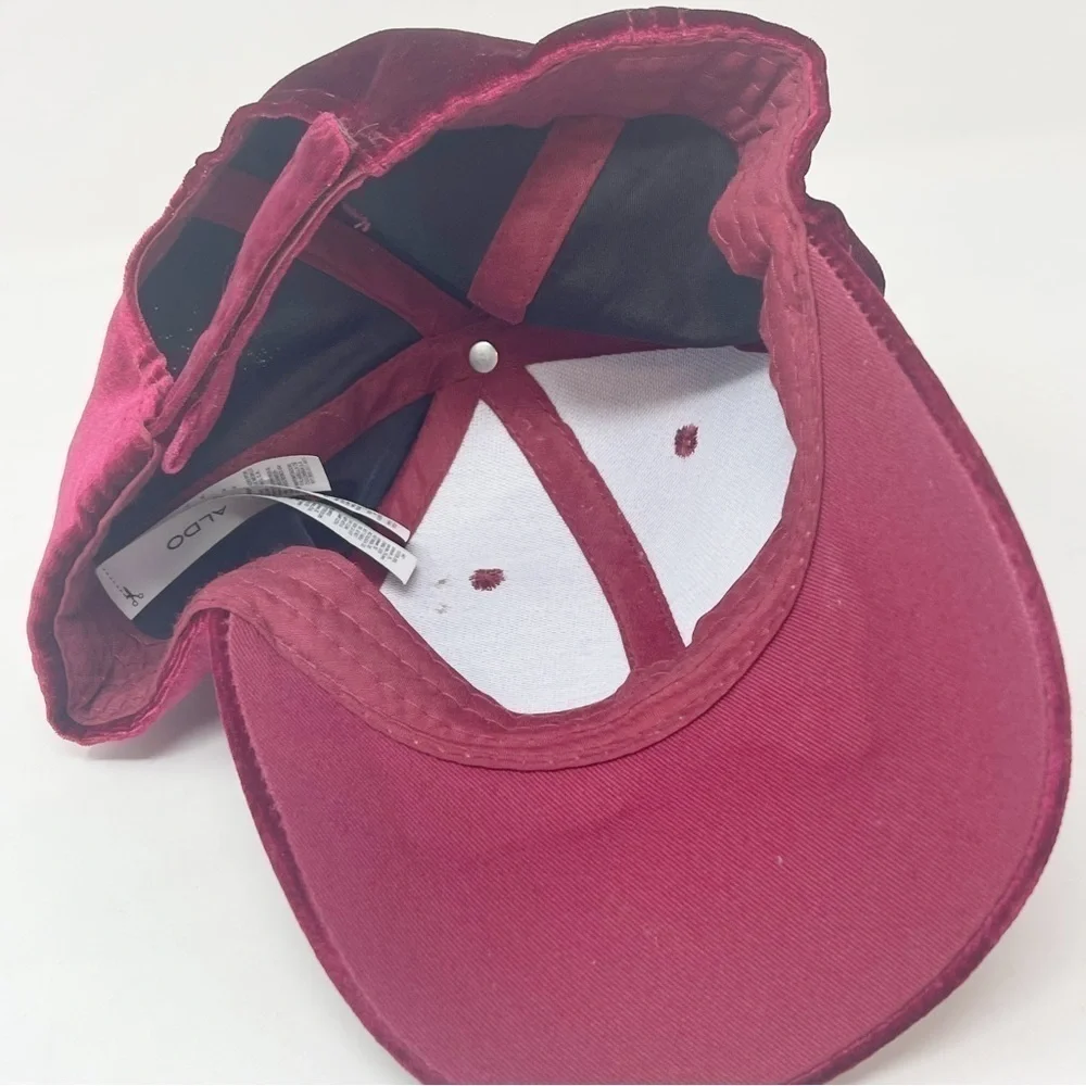 ALDO Women’s Red Velvet Cloth Baseball Cap Hook & Loop Closure One Size